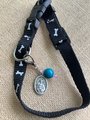 Healing pet charm for collar,Chrysocolla gemstone and St. Francis of Assisi charm, pet collar charm, purse pull,zipper pull.