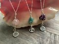 Healing Gemstone Necklace - Amethyst, Amazonite, or Rose Quartz with Lotus, Om & Tree Of Life Charm