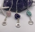 Healing Gemstone Necklace - Amethyst, Amazonite, or Rose Quartz with Lotus, Om & Tree Of Life Charm