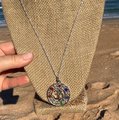 Om pendant with classy chakra rhinestones. Yoga necklace, yoga pendant.