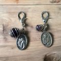 Healing Pet Collar Charm with Amethyst and St. Anthony, St. Francis Medals for Protection - Purse & Zipper Charm