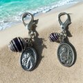 Healing Pet Collar Charm with Amethyst and St. Anthony, St. Francis Medals for Protection - Purse & Zipper Charm