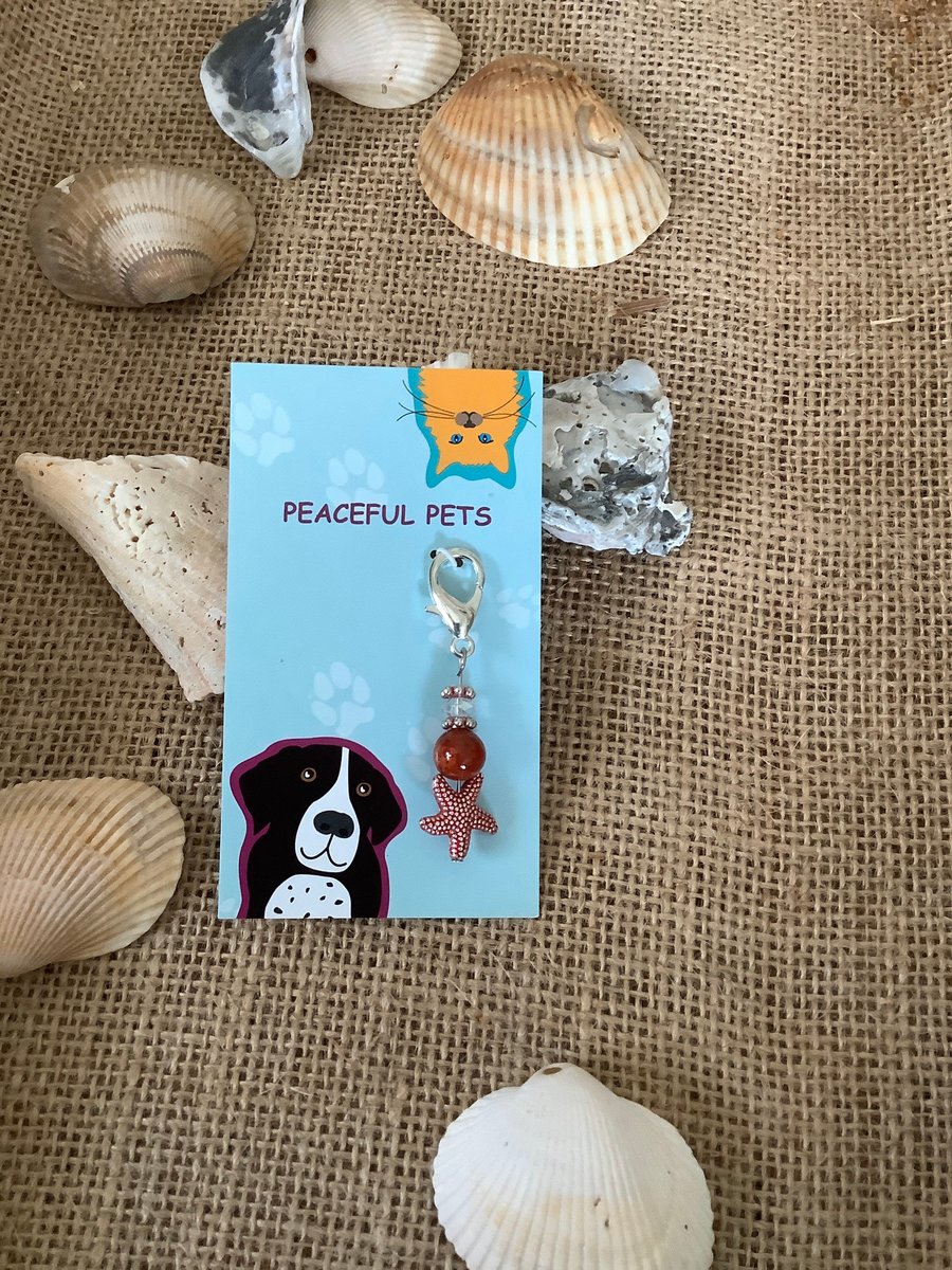 Red Agate healing gemstone beach pet collar charm. Agate is said to help with communication, balance, and is calming.