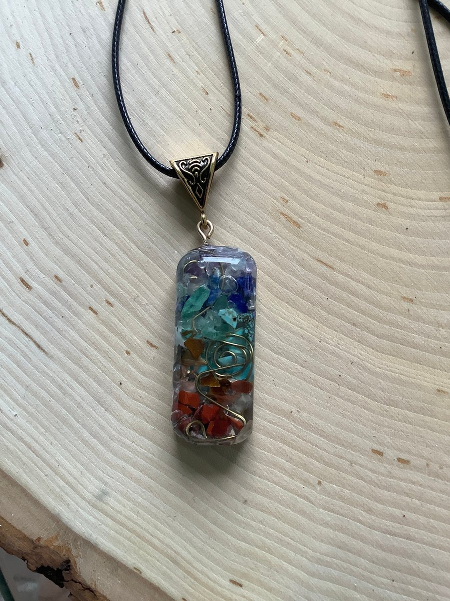Healing chakra gemstone and orgone necklace, pendant. Meditation, and spiritual, Car mobile protector.