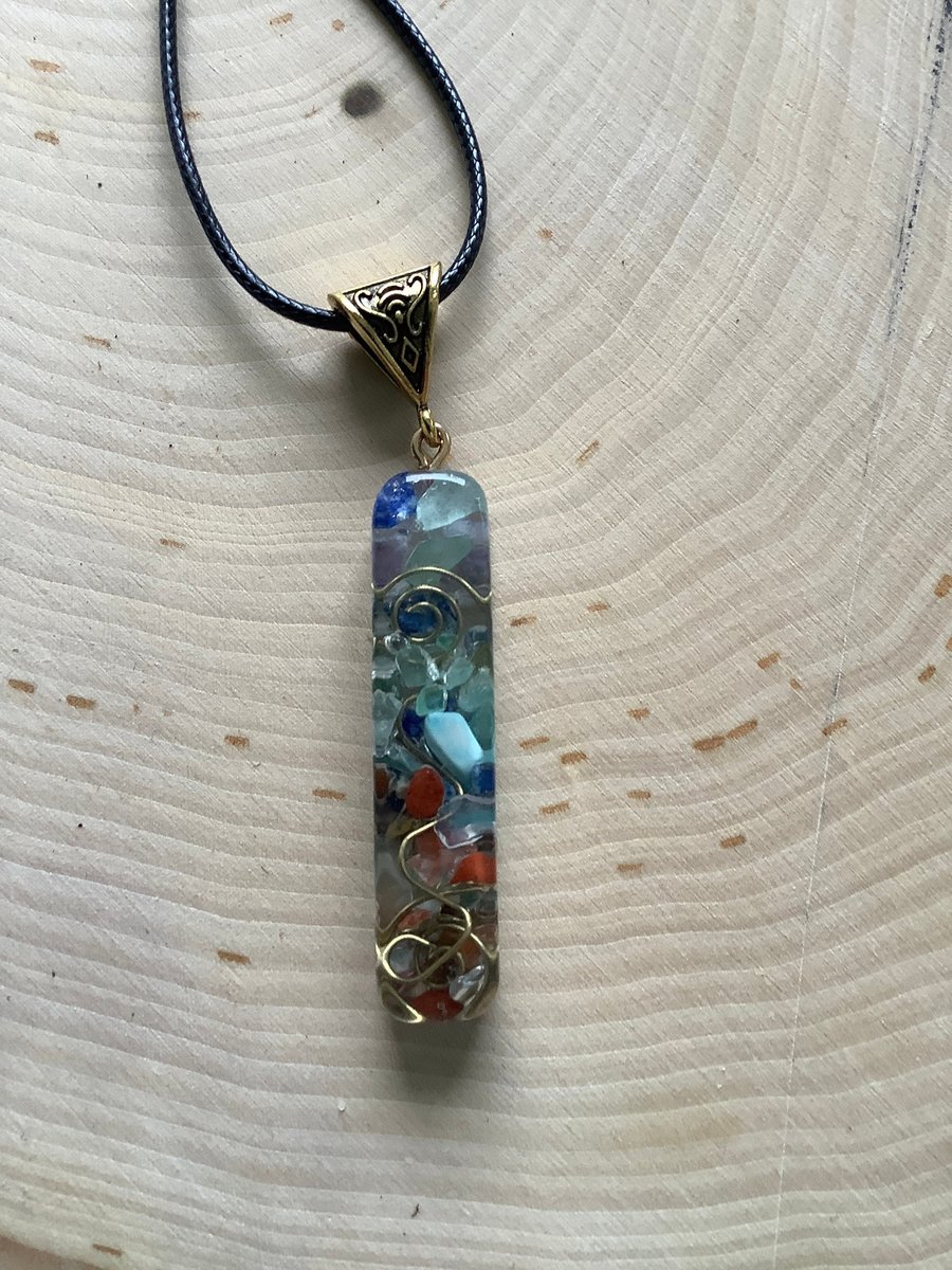 Healing chakra gemstone and orgone necklace, pendant. Meditation, and spiritual, Car mobile protector.