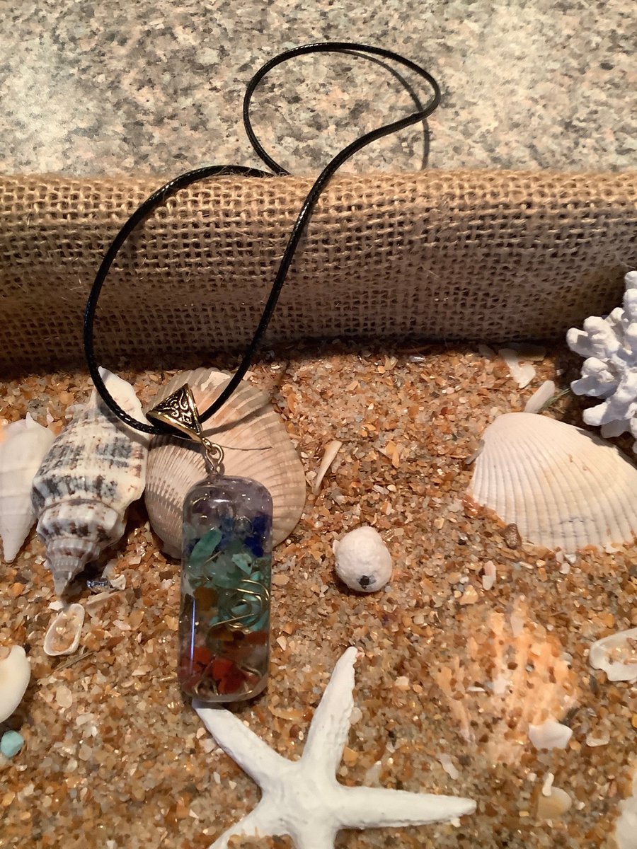 Healing chakra gemstone and orgone necklace, pendant. Meditation, and spiritual, Car mobile protector.