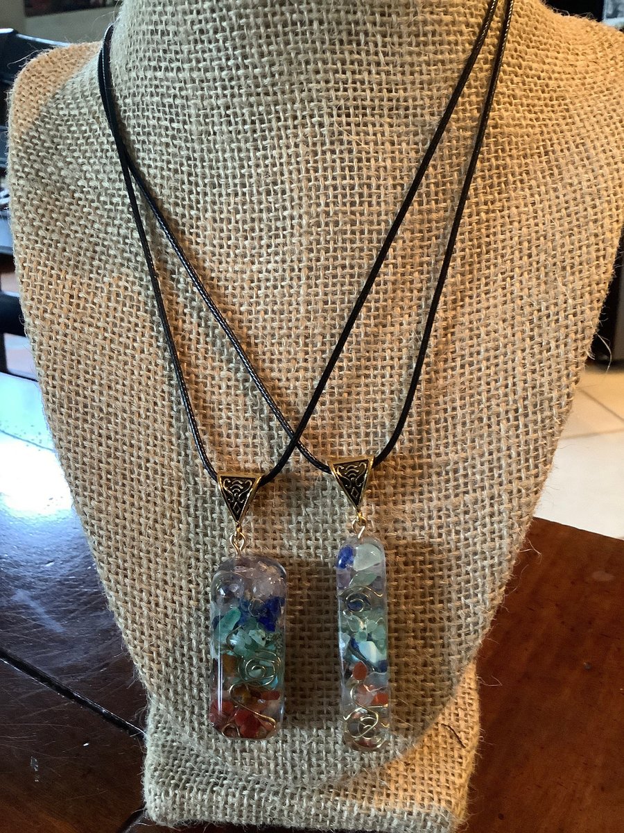 Healing chakra gemstone and orgone necklace, pendant. Meditation, and spiritual, Car mobile protector.
