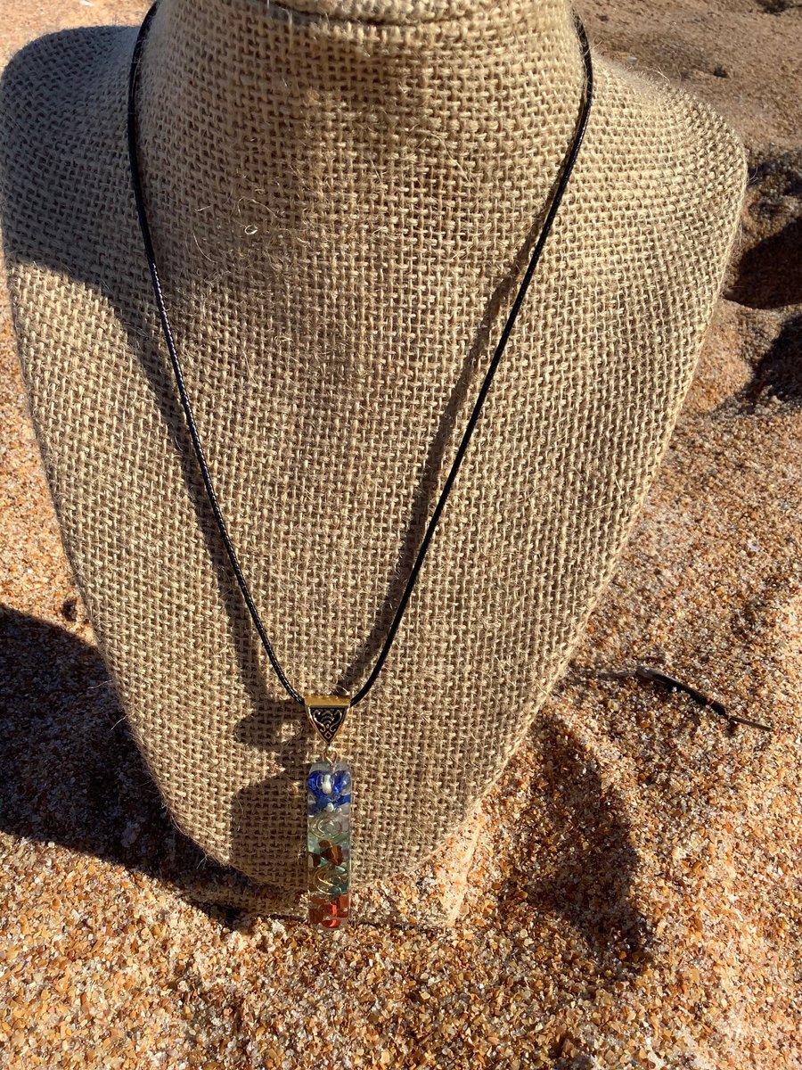 Healing chakra gemstone and orgone necklace, pendant. Meditation, and spiritual, Car mobile protector.