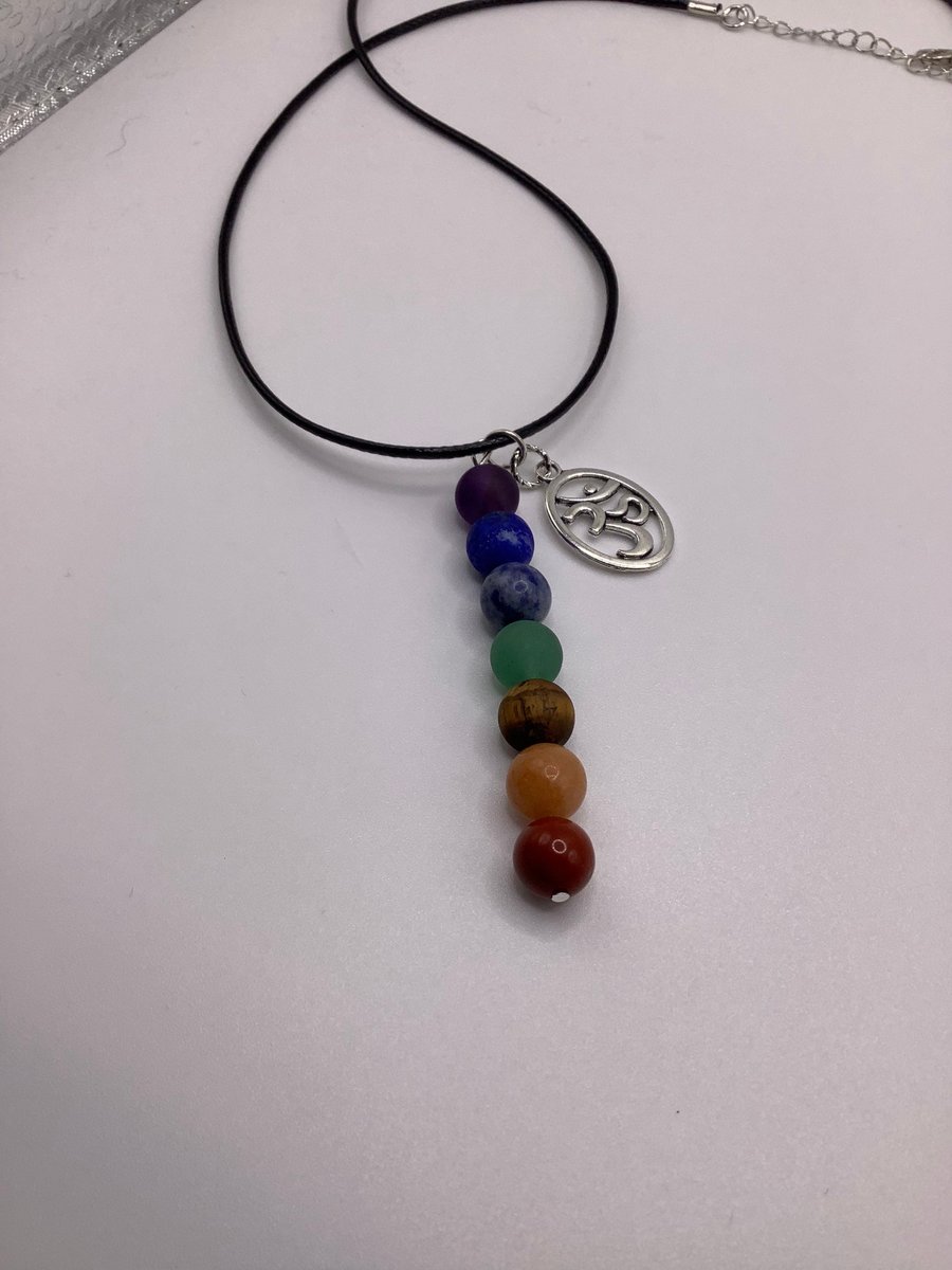 Chakra gemstone necklace, healing, and grounding , Om charm, Yoga and meditation