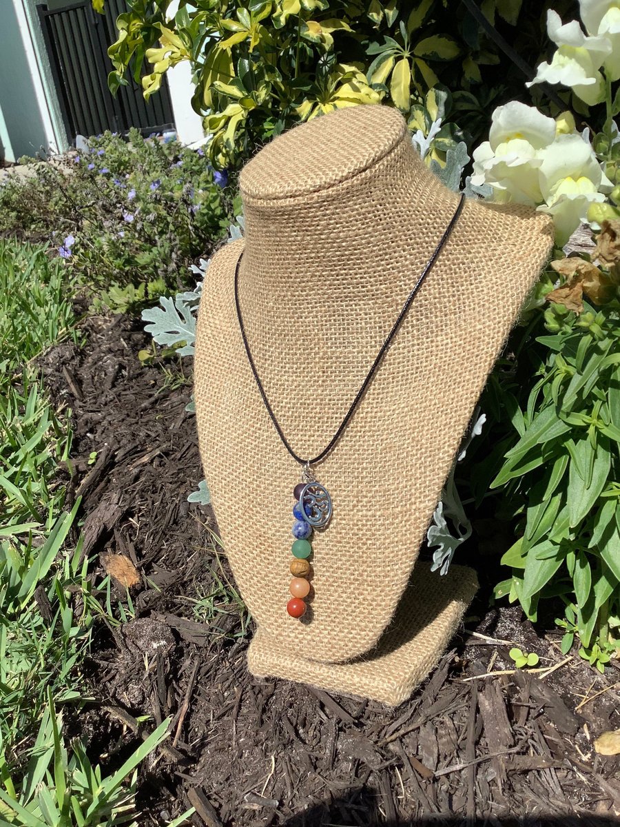 Chakra gemstone necklace, healing, and grounding , Om charm, Yoga and meditation