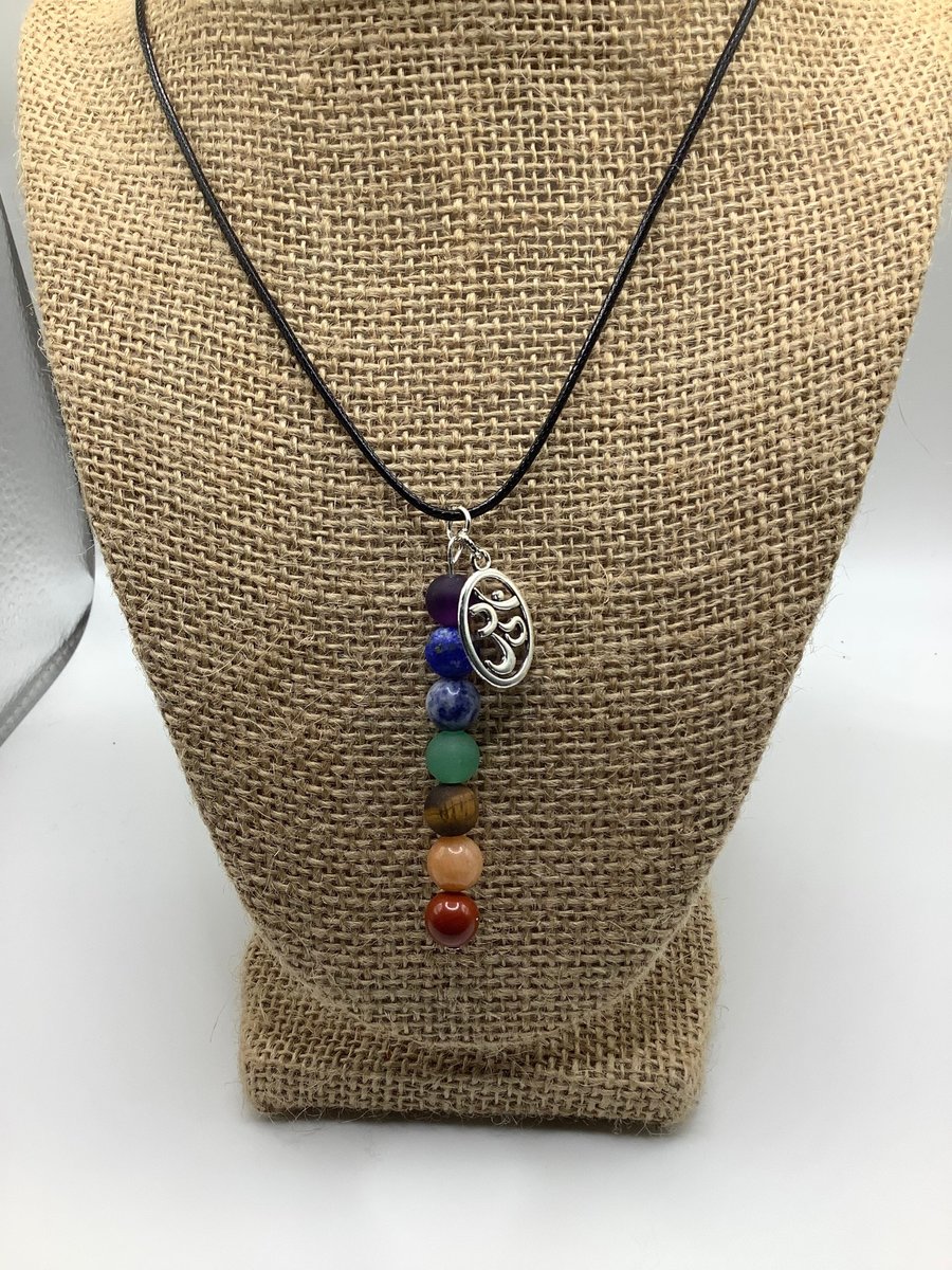 Chakra gemstone necklace, healing, and grounding , Om charm, Yoga and meditation