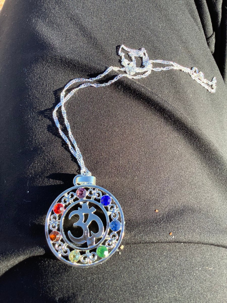 Om pendant with classy chakra rhinestones. Yoga necklace, yoga pendant.
