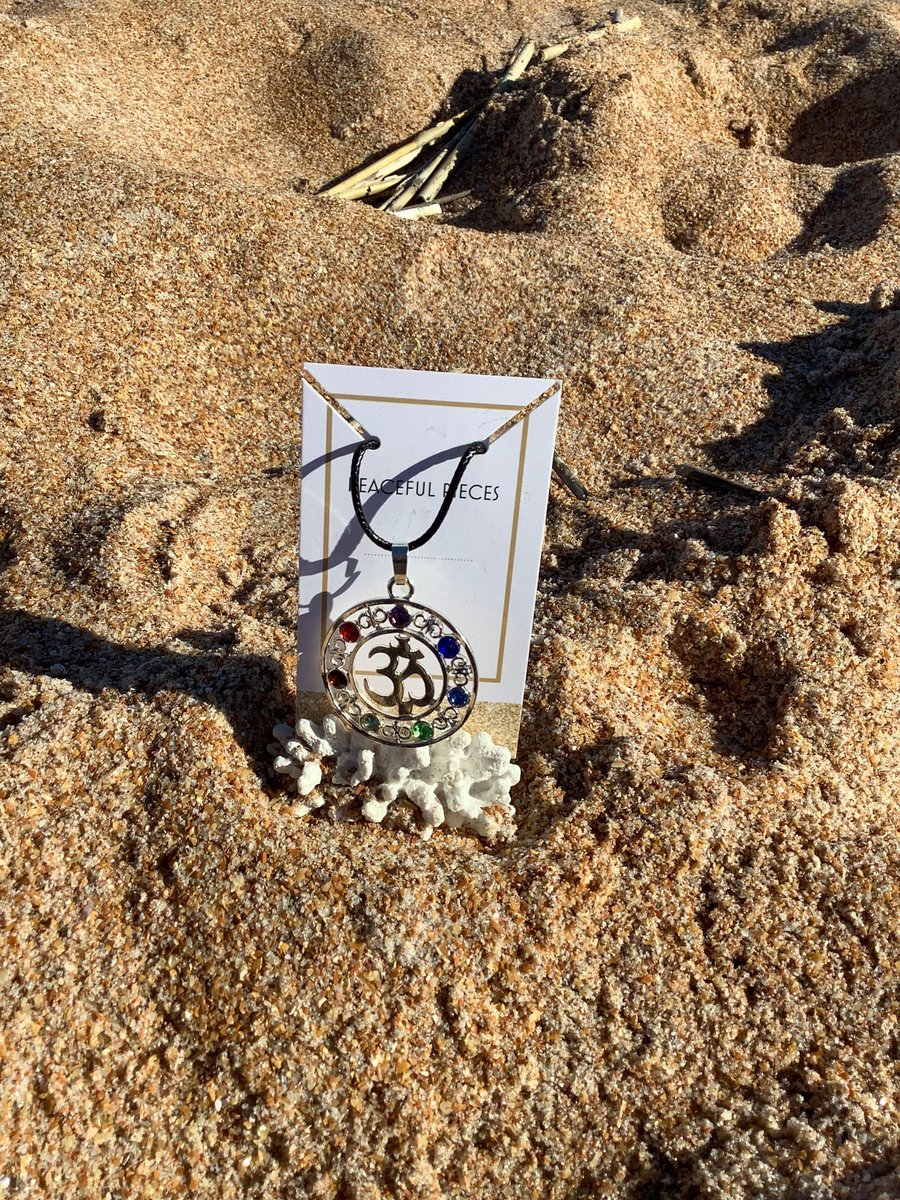 Om pendant with classy chakra rhinestones. Yoga necklace, yoga pendant.