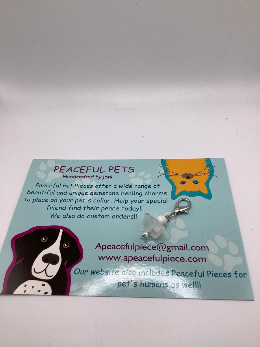 Healing clear quartz and howlite gemstone pet charm,amulet,collar charm