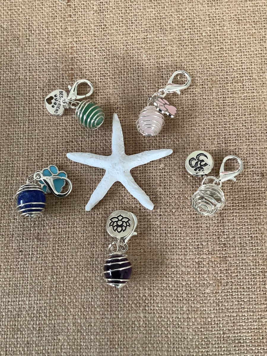 Healing crystal gemstone pet charm, collar charm, pet amulet, protection pet charm. Purse charm, crystals for dogs, cats, zipper pull.