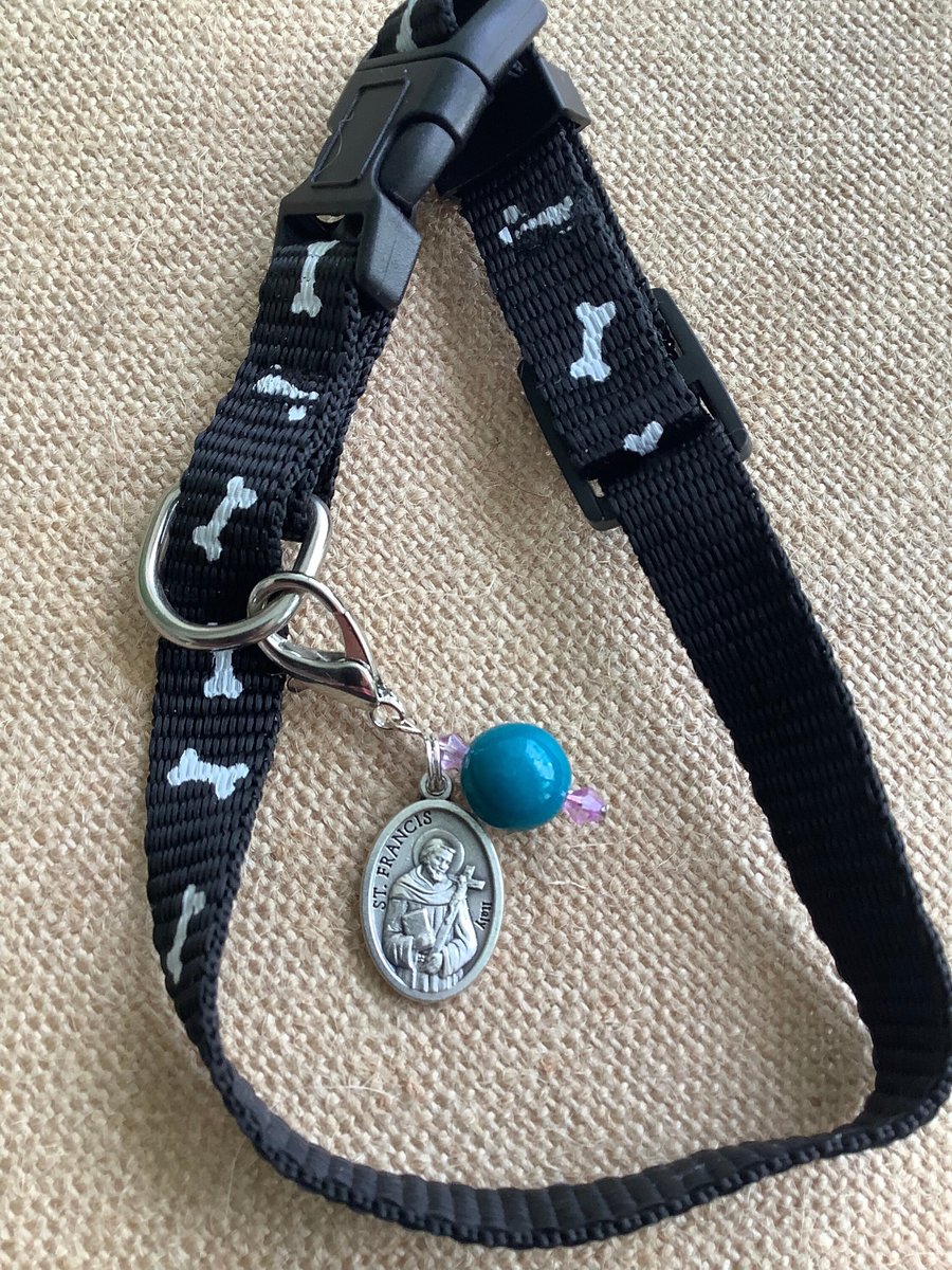 Healing pet charm for collar,Chrysocolla gemstone and St. Francis of Assisi charm, pet collar charm, purse pull,zipper pull.