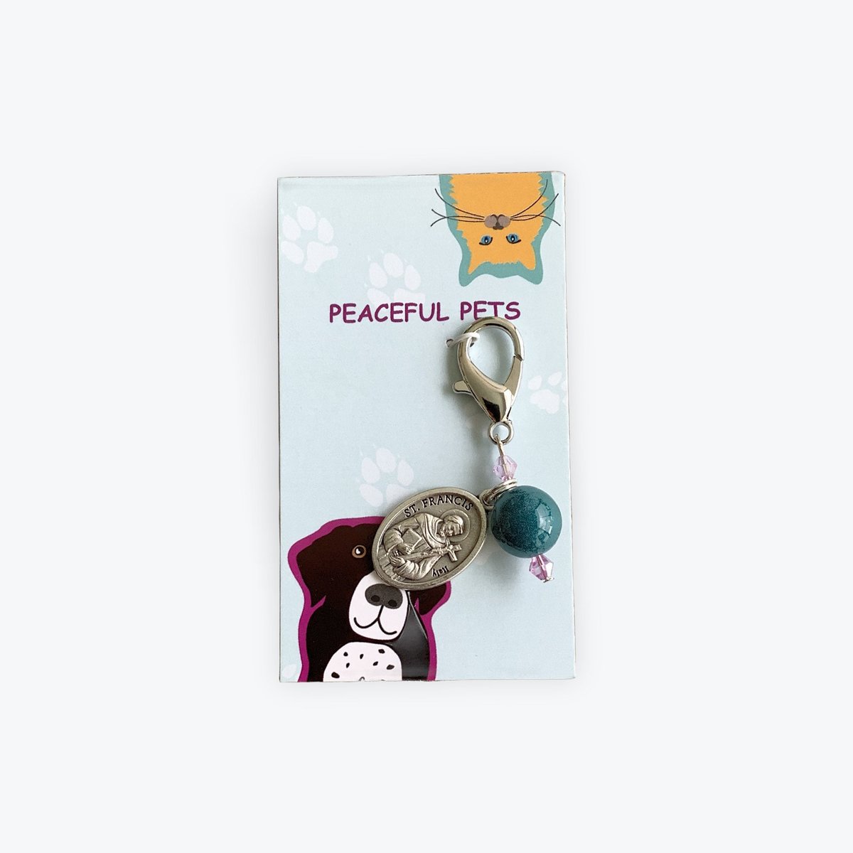 Healing pet charm for collar,Chrysocolla gemstone and St. Francis of Assisi charm, pet collar charm, purse pull,zipper pull.