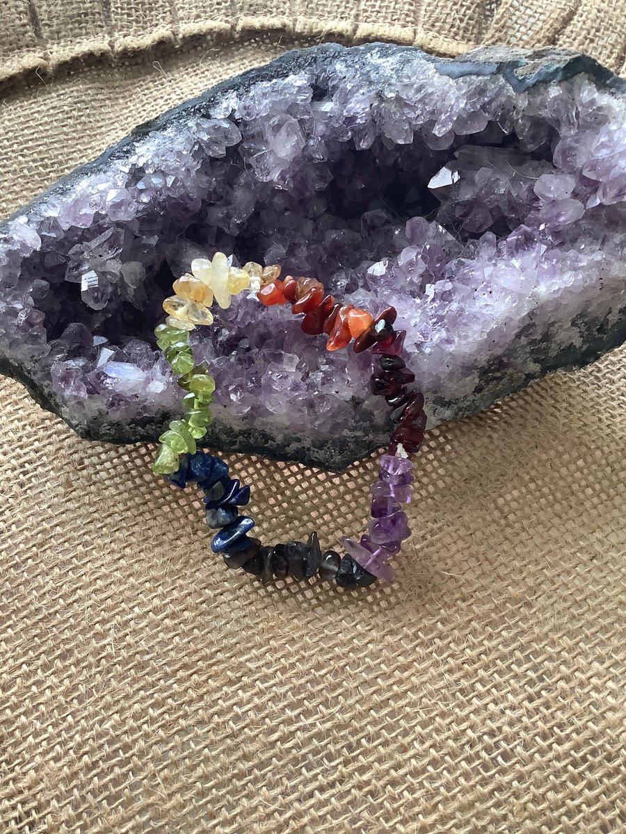 Chakra chip bracelet, healing, nature inspired, stretch bracelet.