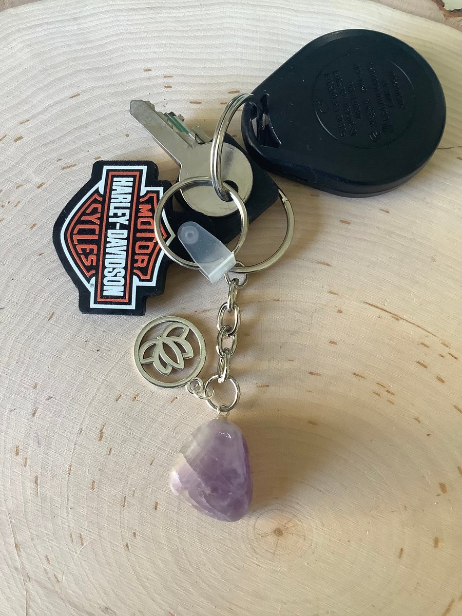Gemstone Crystal Keychain with Charm,Backpack Crystal Accessory,Healing Gemstone Keyring, Purse or Zipper Pull.
