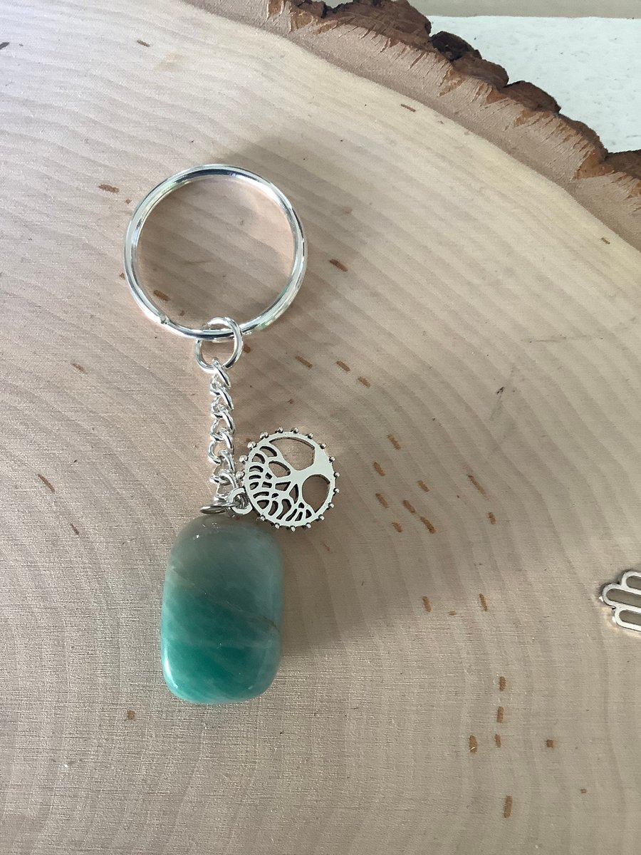 Gemstone Crystal Keychain with Charm,Backpack Crystal Accessory,Healing Gemstone Keyring, Purse or Zipper Pull.