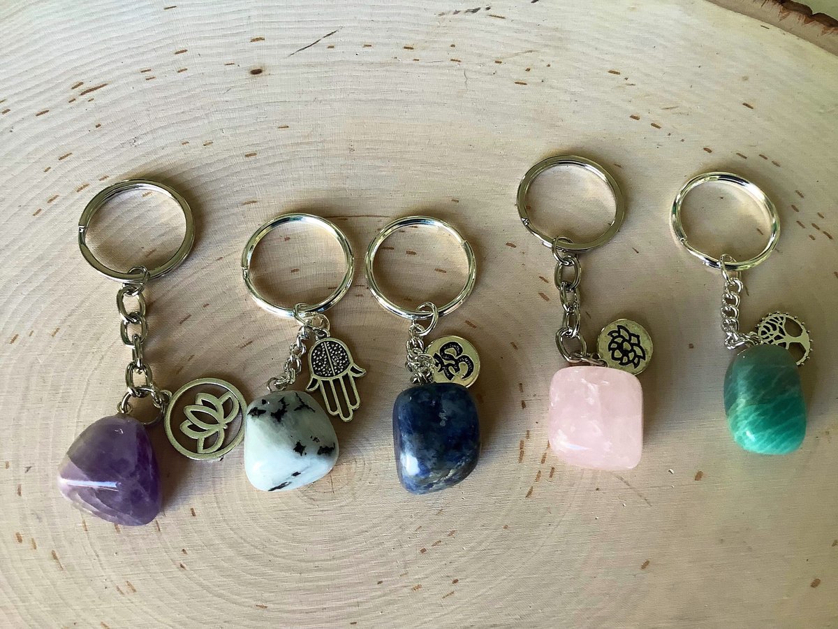 Gemstone Crystal Keychain with Charm,Backpack Crystal Accessory,Healing Gemstone Keyring, Purse or Zipper Pull.