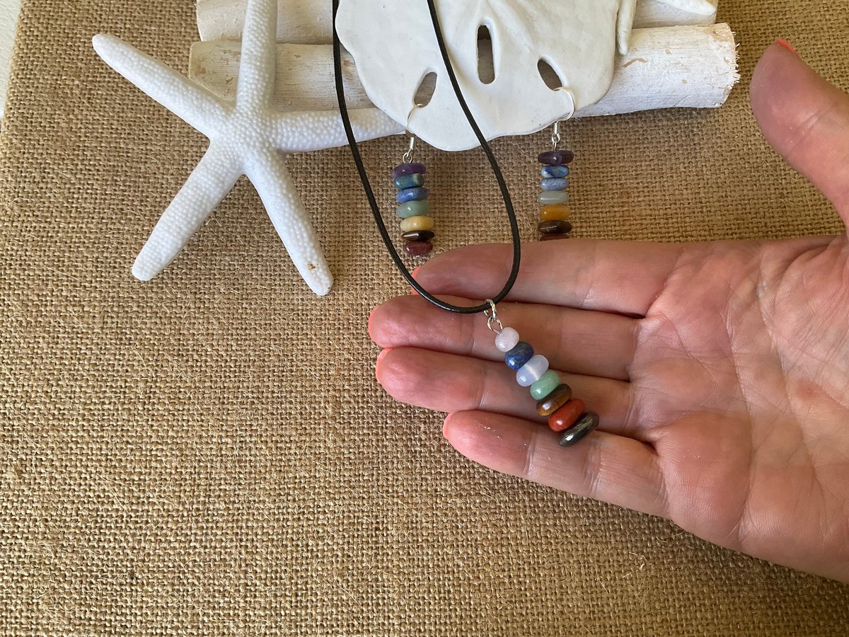 Chakra healing gemstone necklace and earring set. Chakra Balancing Jewelry Set.