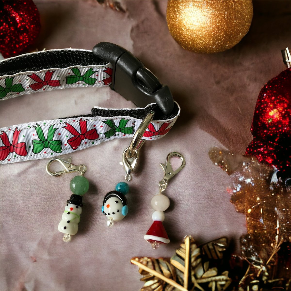 Gemstone Charm - Christmas Pet Collar with Healing Charms, Purse Charm & Zipper Pull - Unique Holiday Gift for Pet Lovers