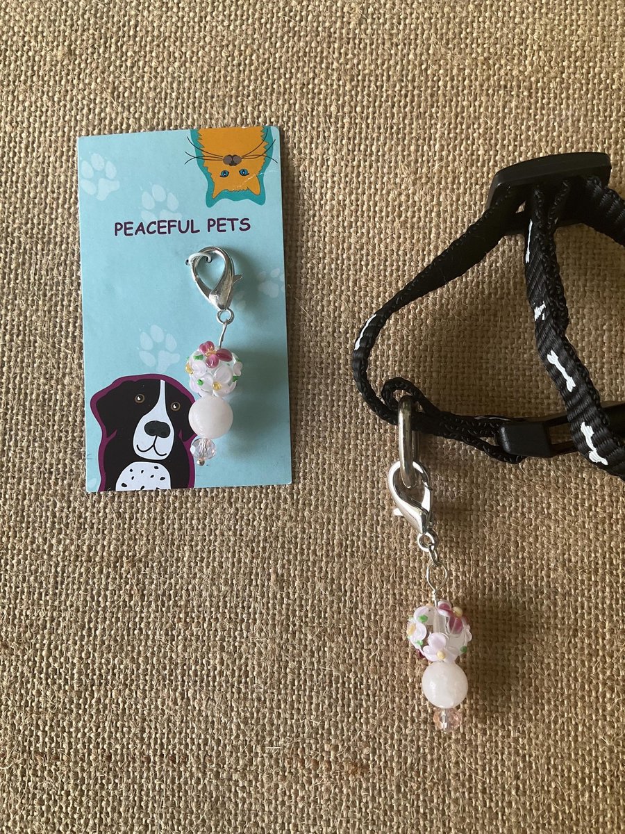 Healing Crystal Pet Charm - Crystal pet jewelry-Rose Quartz Dog Collar Jewelry - Handmade Holistic Protection for Pets & Purses