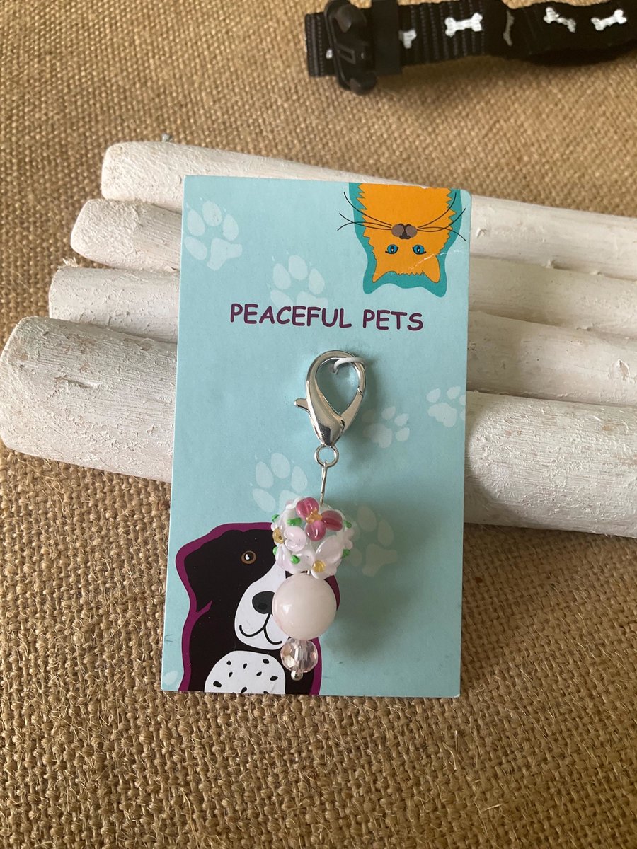 Healing Crystal Pet Charm - Crystal pet jewelry-Rose Quartz Dog Collar Jewelry - Handmade Holistic Protection for Pets & Purses