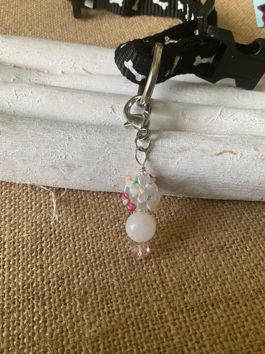 Healing Crystal Pet Charm - Crystal pet jewelry-Rose Quartz Dog Collar Jewelry - Handmade Holistic Protection for Pets & Purses