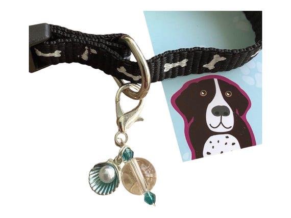 Pet Charm for Collar - Healing Clear Quartz & Shell Pearl Charm, Crystal Pet Accessories, Purse Pull, Unique Pet Gifts