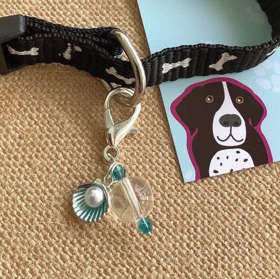 Pet Charm for Collar - Healing Clear Quartz & Shell Pearl Charm, Crystal Pet Accessories, Purse Pull, Unique Pet Gifts