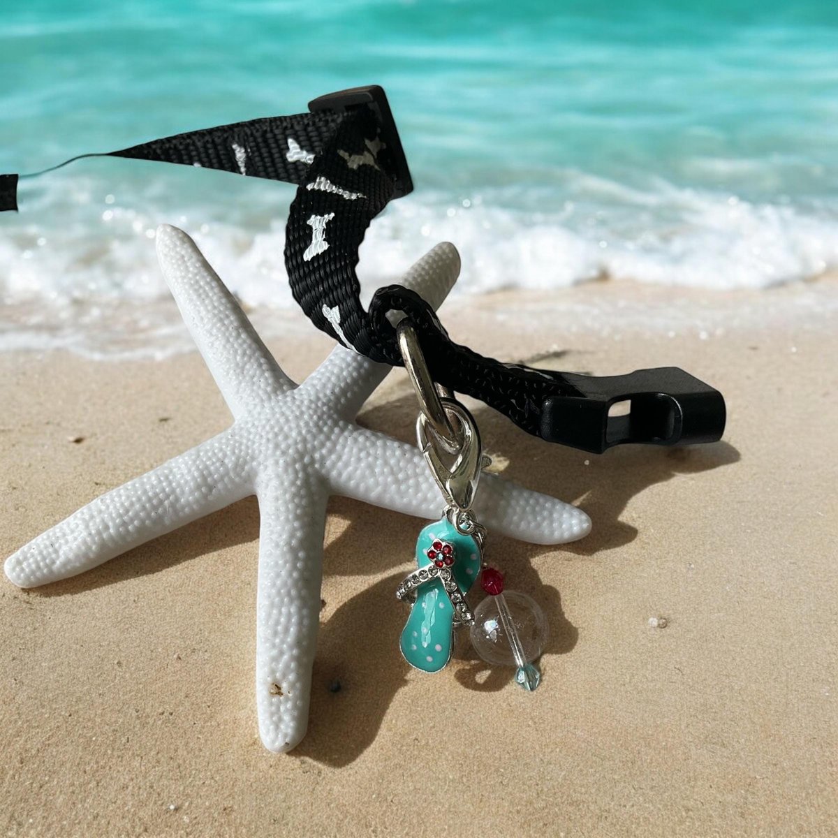 Healing Clear Crystal Pet Collar Charm w/ Flip Flop Accent - Gemstone Accessory for Pets, Purses & Zippers