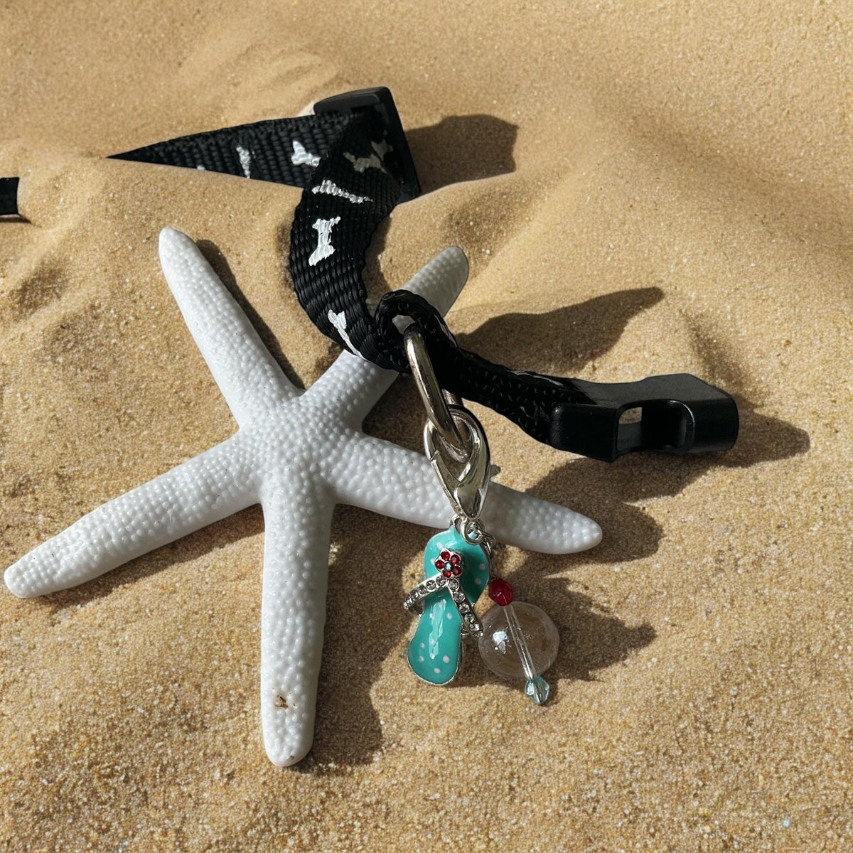 Healing Clear Crystal Pet Collar Charm w/ Flip Flop Accent - Gemstone Accessory for Pets, Purses & Zippers