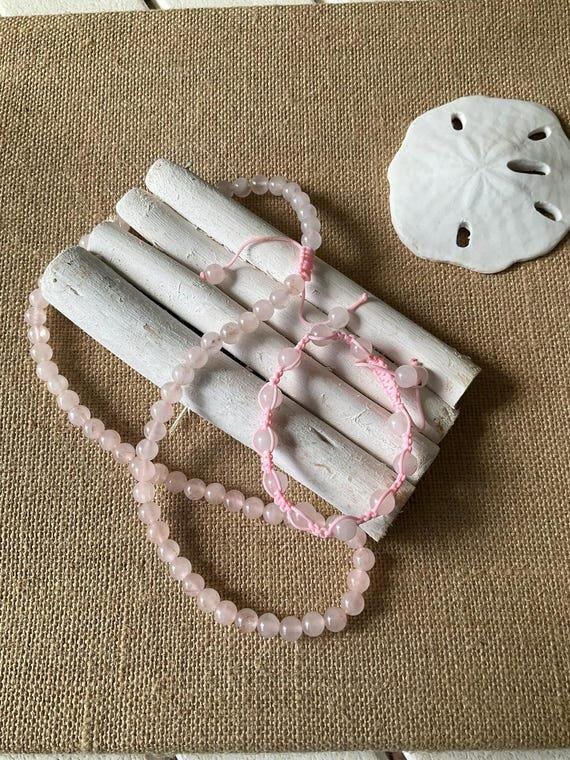 Rose Quartz Healing Jewelry set - Beaded Gemstone Jewelry for Love, Energy , Protection