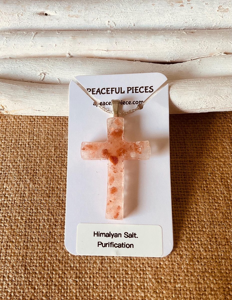 Himalayan Salt Healing Cross Necklace | Protection Jewelry Pendant for Mindful Living & Wellness