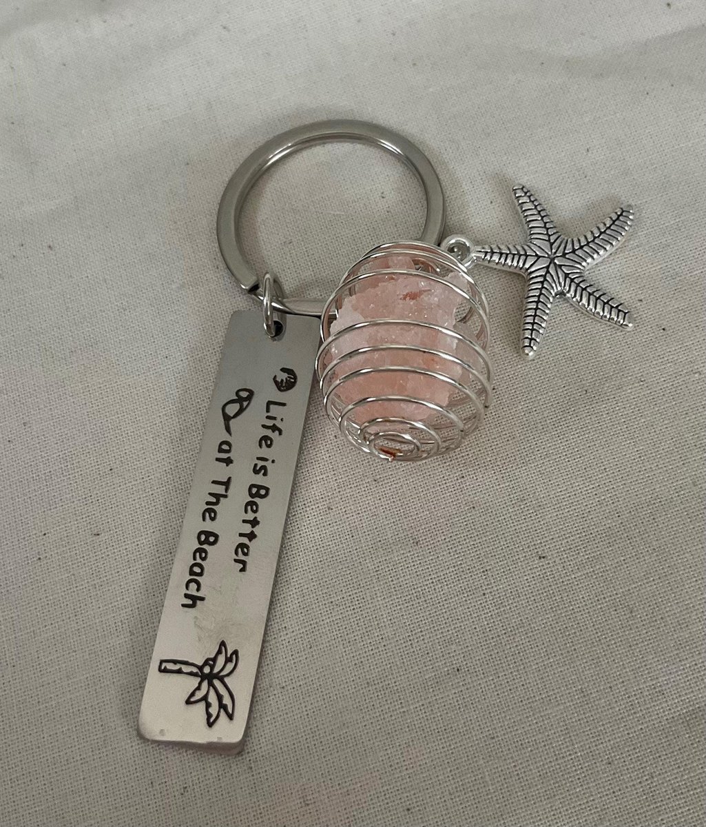 Himalayan Salt Protection Keychain with Starfish and Beach Quote | Beach Themed Car Keychain for Purification and Good Vibes