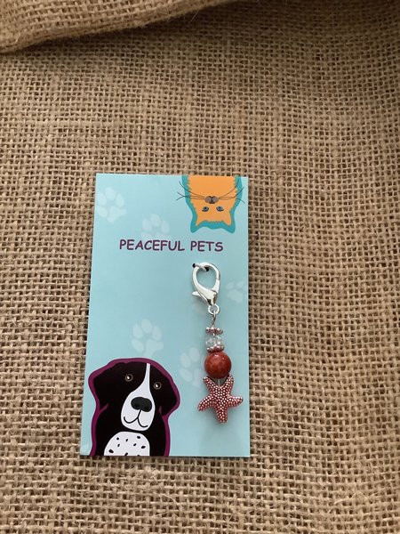 Red Agate healing gemstone beach pet collar charm. Agate is said to help with communication, balance, and is calming.