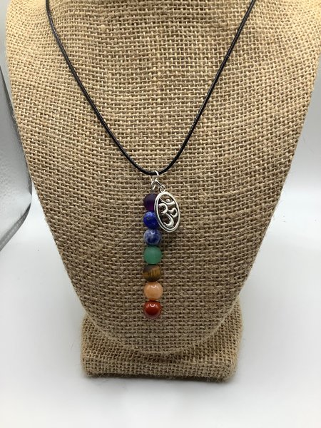 Chakra gemstone necklace, healing, and grounding , Om charm, Yoga and meditation