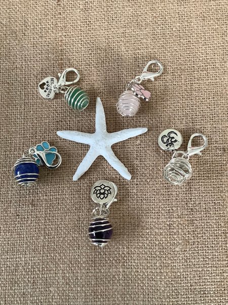 Healing crystal gemstone pet charm, collar charm, pet amulet, protection pet charm. Purse charm, crystals for dogs, cats, zipper pull.