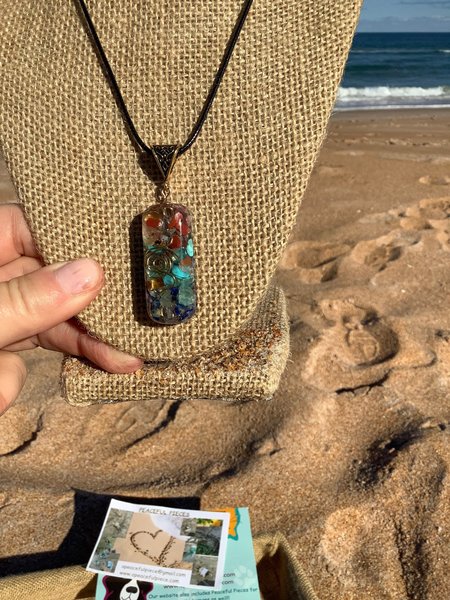 Healing chakra gemstone and orgone necklace, pendant. Meditation, and spiritual, Car mobile protector.