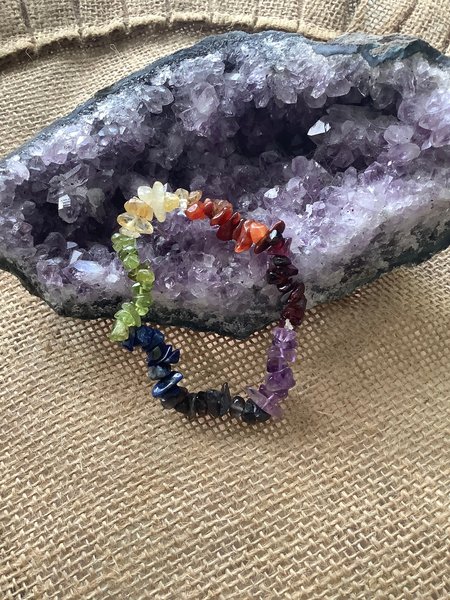 Chakra chip bracelet, healing, nature inspired, stretch bracelet.