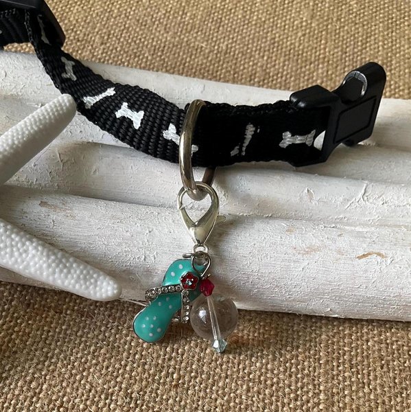 Healing Clear Crystal Pet Collar Charm w/ Flip Flop Accent - Gemstone Accessory for Pets, Purses & Zippers