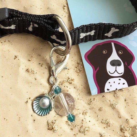 Pet Charm for Collar - Healing Clear Quartz & Shell Pearl Charm, Crystal Pet Accessories, Purse Pull, Unique Pet Gifts