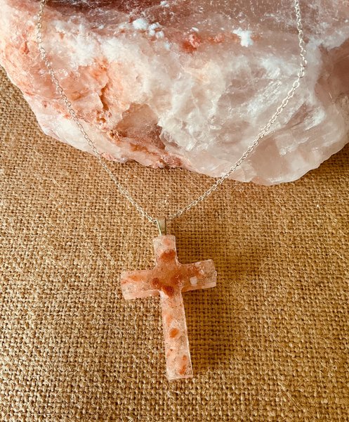 Himalayan Salt Healing Cross Necklace | Protection Jewelry Pendant for Mindful Living & Wellness