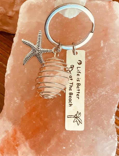Himalayan Salt Protection Keychain with Starfish and Beach Quote | Beach Themed Car Keychain for Purification and Good Vibes